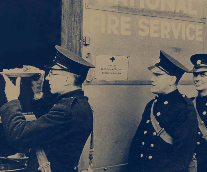 Mobile kitchen serving meals to auxiliary firefighters during the blitz of London